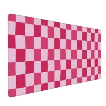 Imagem de DJYQBFA Tapete de mouse quadriculado rosa roxo grande para teclado e mouse antiderrapante para jogos mousepad acessórios de mesa de escritório para computador 90 x 40 cm