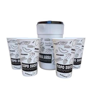 Imagem de Conjunto Jarra de Suco 2 L com 4 Copos 500 ml Preto e Decorados - Pedr