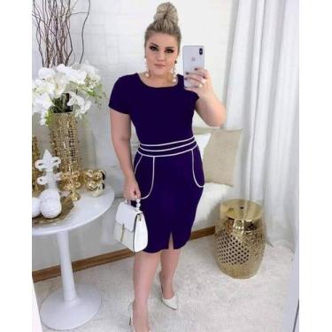 Imagem de Vestido Midi Bolso Moda Feminina Evangélica - Miss Flower, Marinho, GG