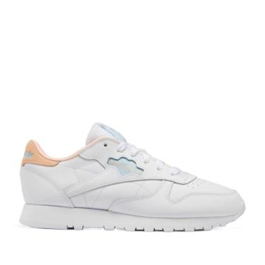Imagem de Reebok Tênis feminino de couro clássico, Pérola branca/azul/laranja (aura), 7