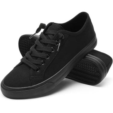 Imagem de XRH Feminino Tênis de Lona Deslizamento Em Sapatos Casuais Rendas Até Lona de Cano Baixo Sapatos Brancos Mocassins para Moda Tênis Preto (Preto Completo. Us7.5)