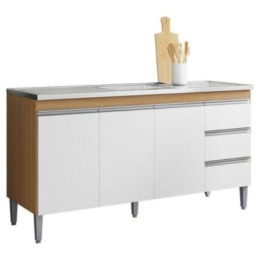 Imagem de Balcão de Pia Andréia 150cm Amêndoa Branco - AJL - AJL Móveis