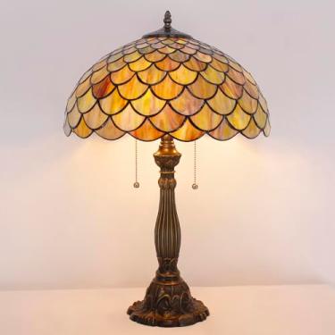 Imagem de AVIVADIRECT Abajur Tiffany Estilo Escamas De Peixe, Vitral, Luminária De Mesa Antiga, 16 X 16 X 24 Polegadas, Decoração Para Quarto, Sala De Estar, Escritório Doméstico