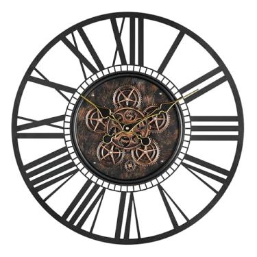 Imagem de Maxstar Relógio de parede grande para decoração de sala de estar, vintage industrial steampunk, relógio de parede de metal decorativo para escritório em casa, sala de jantar, casa de fazenda (metal