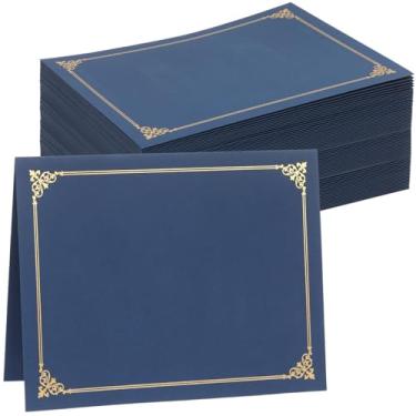 Imagem de Suporte de certificado, capa de diploma borda de folha dourada, para certificados de tamanho carta 21 x 27 cm, cartolina, papéis de documentos, azul marinho (50)