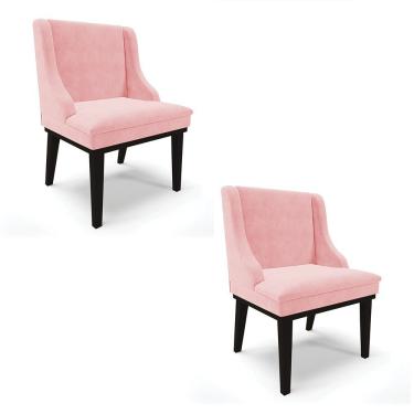 Imagem de Kit 02 Cadeiras De Jantar Suede Rosa Bebê Base Madeira