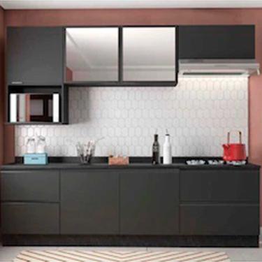 Imagem de Cozinha Completa Línea Com 7 Portas 4 Gavetas E 4 Prateleiras 260cm De Largura Bartira Grafite