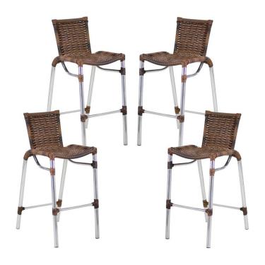 Imagem de 4 Banquetas Em Alumínio Fortaleza Alta Com Encosto Argila