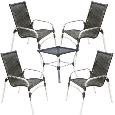 Imagem de 4 Cadeiras E Mesa Emily Alumínio Piscina, Jardim Trama Tabaco