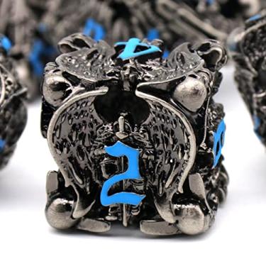 Imagem de DND Dice, Dungeons and Dragons Dice Metal Dice Set D&D with Box HNCCESG Unique Role Playing Dice Hollow Polyhedral Starter Dice Gaming for Board Game RPG (Angel Blue Number)