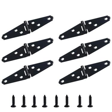 Imagem de AUXBC 6 peças de dobradiças de alça de ferro resistente de 5 cm, dobradiças pretas foscas para galpão, cerca, gabinete, aplicações de portão de madeira com parafusos de montagem