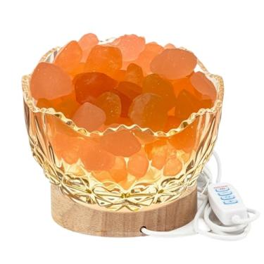 Imagem de SIGZKK Luminária De Cristal Sal Do Himalaia Com Luz Led, Base Madeira, 10 Níveis Brilho, 3 Modos Iluminação Distintos, Alimentada Por Usb, Pedra Rosa, Peça Arte Para Decoração Casa, Noturna (Tricolo