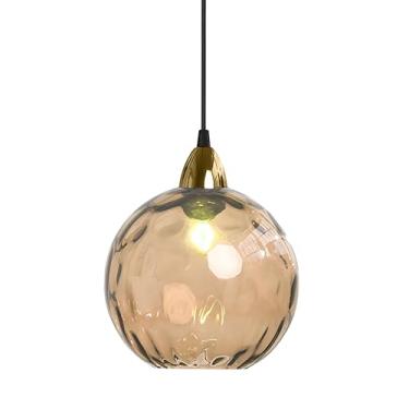 Imagem de XIRYTU-H Luminária Pendente De Vidro Esférica Vintage Industrial 15 Cm/5,9 Pol., Teto E26, Acabamento Dourado E Cúpula Ondulada, Lustre Para Sala Jantar Quarto (Âmbar)