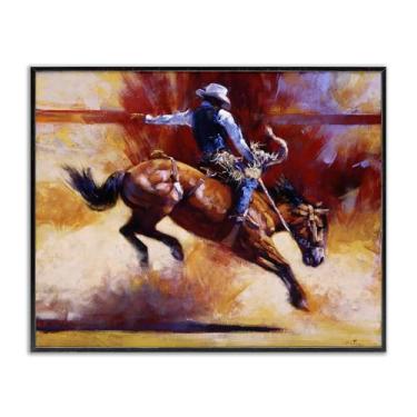 Imagem de Stupell Industries Vaqueiro galopante com nuvem de poeira preta emoldurada giclée design de arte por Julie T. Chapman, 20 x 16