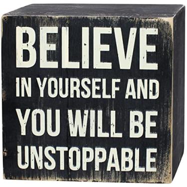 Imagem de ARTGIFTHOU Placa De Caixa Madeira Envelhecida Fazenda, Decoração Vintage Para Parede/Mesa/Prateleira/Escritório, Arte Decoração, Acredite Em Si Mesmo E Você Será Imparável