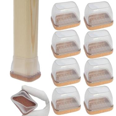 Imagem de GTCSDMG Protetores De Piso Retangulares Para Pernas Cadeira, 8 Peças, Pisos Madeira, Capas Feltro Silicone Transparente, Copos, Tampas Móveis, Mesa, Banco Bar, Sofá, Anti-Arranhões E Ruído, Tamanho