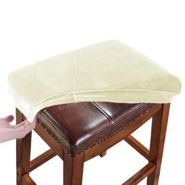 Imagem de RHYII Conjunto De 4 Capas Retangulares Veludo Para Banquetas, Capa Elástica Lavável Assento Selim, Protetor Banco Com Faixas Elásticas Bege