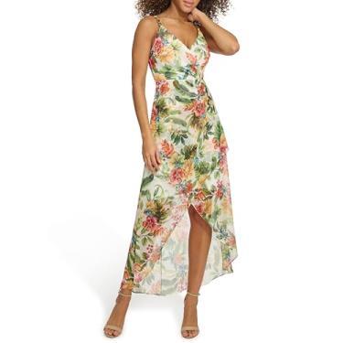 Imagem de Siena Vestido feminino sem mangas com decote em V Hi Lo Midi, Branco multi, 36