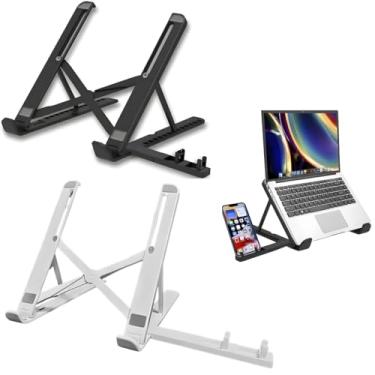 Imagem de Suporte para Notebook/Macbook e Celular, ABS Reforçado com Mecanismo em Metal Alumínio, Ergonômico, Ajustável, 13 Posições, com Antiderrapante, Não Risca Mesa, Dobrável c Estojo de Transporte (Branco)