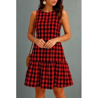 Imagem de Vestido Xadrez Curto Festa Junina - Casual Dress, Vermelho, Preto, P