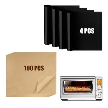 Imagem de Forro para fritadeira a ar compatível com Breville the Smart Oven Air Fryer Pro, 100 peças de papel manteiga para assar cru descartável com 4 peças de forros de forno airfryer acessórios para Breville