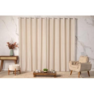 Imagem de Cortina Linho Rústico Listrado 4,40m x 2,70m Algodão c/ Poliéster p/ Q