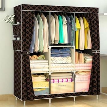 Imagem de Guarda Roupa Dobrável Organizador De Roupas Portátil Multiuso Armário Organizador de Roupas Sapatos Multiuso(PRETO GOLD)