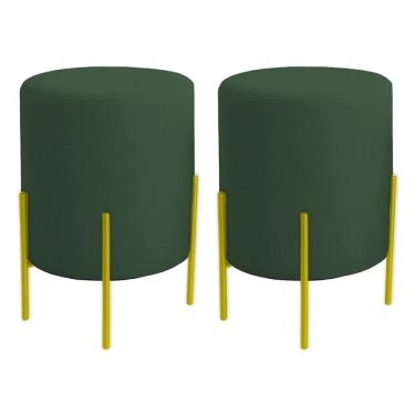 Imagem de Kit 2 Puffs Orgânicos Veludo Thor Com Pés De Ferro Dourado - 7 Decor Verde Escuro
