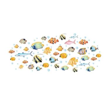 Imagem de Generic Adesivo de parede para banheiro, decalque de parede, pequeno peixe, moderno, descascável e colante, papel de parede de PVC para escola, sala de estar,