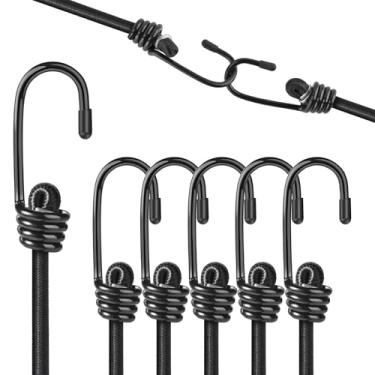 Imagem de Kshineni Cordões elásticos de 30 cm com ganchos, 6 peças de tiras elásticas resistentes ao ar livre para bagagem, acampamento, lonas, bicicletas, caiaque (preto)