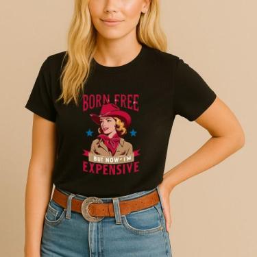 Imagem de Camiseta Country Feminina Estampa Born Free Expansive Cowgirl Hípico A