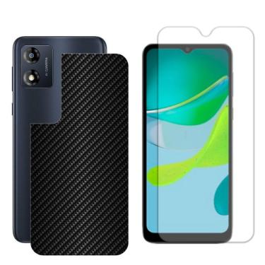 Imagem de Película Hidrogel + Adesivo Fibra De Carbono Para Moto E13 - Preta