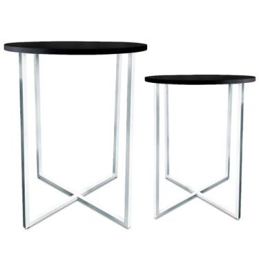 Imagem de Mesa De Canto Dupla Gana Redonda Decoração Para Sala Branco/Preto - Ge