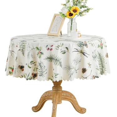 Imagem de Fhberni Toalha de mesa de PVC resistente com estampas florais vibrantes, impermeável, limpável, capa de mesa de plástico durável para festas, casamentos, decoração de férias (redonda 122 cm
