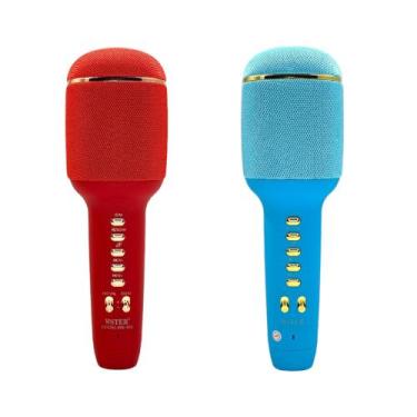 Imagem de Kit 2 Caixa de Som e Microfone Sem Fio Karaokê Repórter Youtuber WS-90