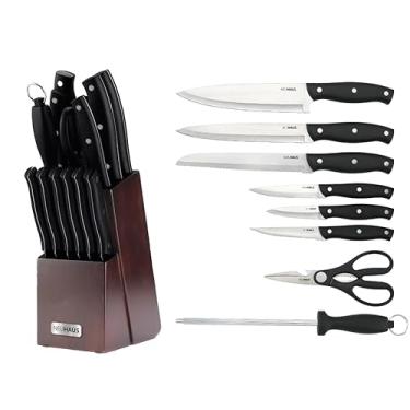 Imagem de NEUHAUS JOGO DE FACAS EM AÇO INOXIDÁVEL 14 PEÇAS NEXUS - 1 FACA DO CHEF, 1 FACA DE FATIAR, 1 FACA DE PÃO, 1 FACA UTILITY, 1 FACA DE DESCASCAR, 6 FACAS PARA CARNES, 1 CHAIRA, 1 CEPO DE MADEIRA
