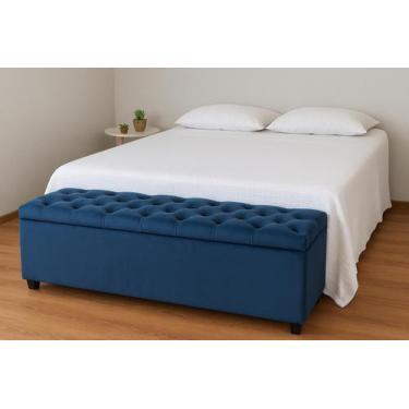 Imagem de Puf Baú Recamier Estofado Casal Azul Marinho 140x40x45cm Produto Com A