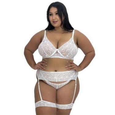 Imagem de Conjunto Lingerie Plus Size Sutiã sem Bojo e Perneira Sensual - c8 CON