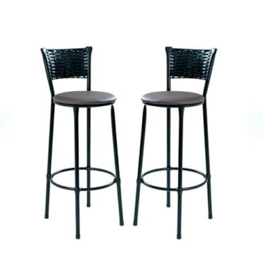 Imagem de 2 Banquetas Alta Junco Preto Cozinha Bancada Balcão Área de Churrasco Moderna Reforçada (2.bq.alta.preto/Marrom)
