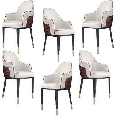 Imagem de Cadeira De Jantar Conjunto De Cadeiras De Jantar De Couro Pu De 6 Cadeiras De Braço De Destaque Para Sala De Estar De Cozinha Com Pernas De Metal De Aço Carbono Para, Orange Coffee, One Size