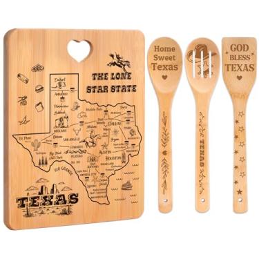 Imagem de Conjunto de tábuas de corte e colheres Texas State, decoração de cozinha com design de mapa do estado, tema Home Sweet Texas