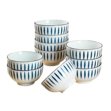 Imagem de 10 peças - tigela de arroz de cerâmica resistente a altas temperaturas simples e requintada para uso doméstico japonês - grama seca