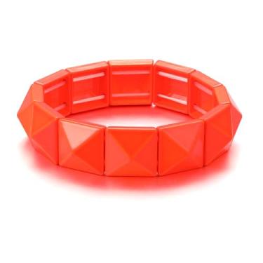Imagem de Xanight Pulseiras góticas quadradas pirâmide com rebites e espigas, pulseira feminina hip hop festa rock boho, joias punk elásticas, cores neon opcionais, Medium, Zinco, Sem Pedra Preciosa
