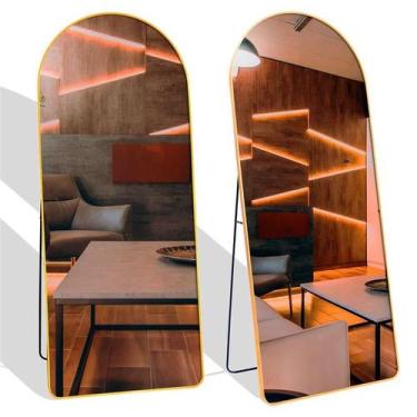 Imagem de Espelho Arco Base Reta Dourado 150x60cm Corpo Inteiro Moldura Alumínio