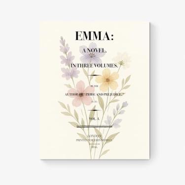 Imagem de Página de título Emma Primeira Edição | Jane Austen | Flores em aquarela | Citação de leitura de amor | Inspirador e motivacional | Literatura | Sala de estar | Impressão de arte de parede para