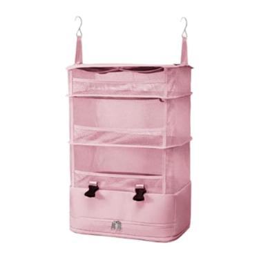 Imagem de predolo Prateleiras de viagem suspensas, bolsa de armazenamento de roupas, bolsa portátil para armário, cabide de guarda-roupa, Rosa