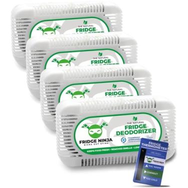 Imagem de Desodorizador de geladeira Ninja da geladeira (pacote com 4) – Mais eficaz do que bicarbonato de sódio – Desodorizador de geladeira de carvão ativado natural e sem cheiro e eliminador de odores para