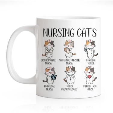Imagem de RZHV Caneca engraçada de gatos de enfermagem, agradecimento, presentes de aposentadoria para gato, enfermeira, mãe, assistente de enfermagem, assistente de enfermagem, novos presentes de promoção de