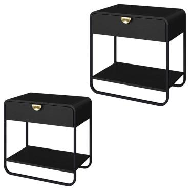 Imagem de Kit 02 Mesas De Cabeceira 1G Organica 60 cm 28061 Nero Preto Artesano