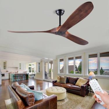 Imagem de BOJUE Ventiladores De Teto Sem Iluminação, Ventilador De Teto De Madeira De 60 Polegadas Sem Iluminação Com Controle Remoto, Ventilador De Teto Externo Para Sala De Estar, Pátio, Varanda, 6 Velocid